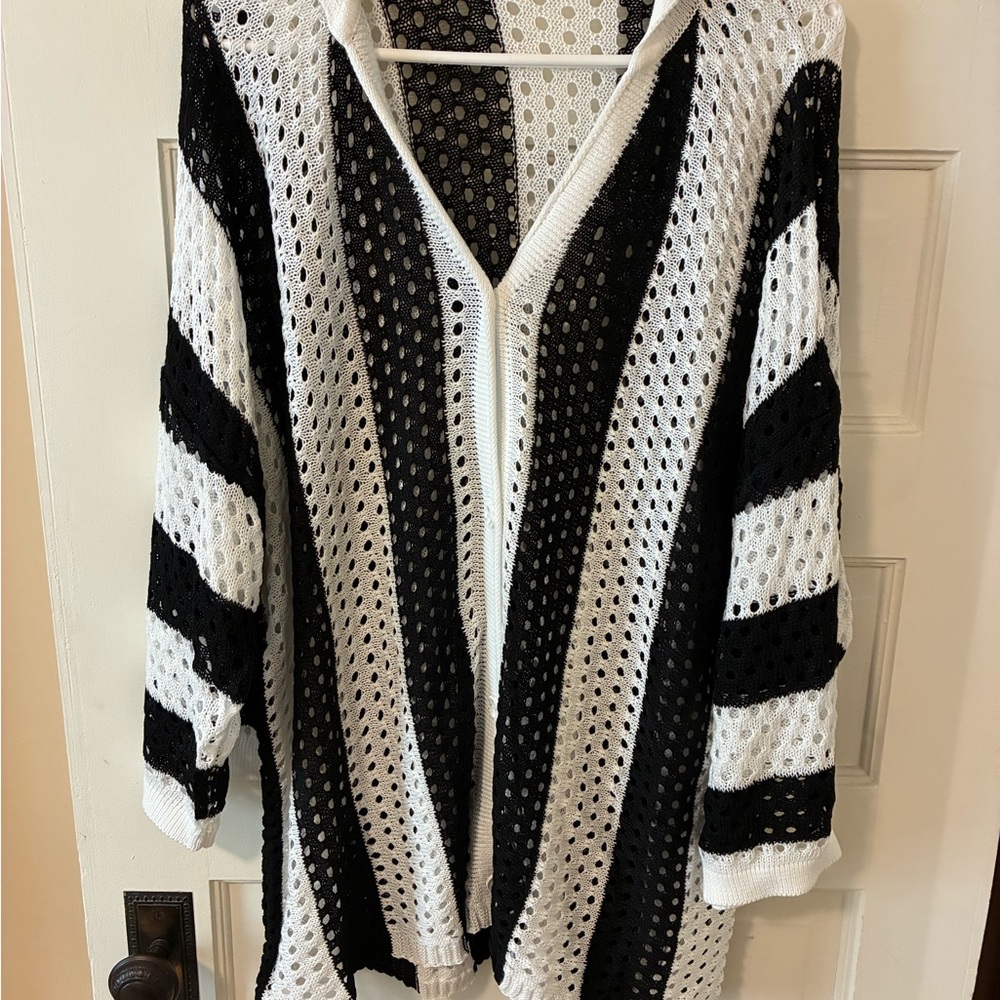 Black and White Striped Women's Sweater with matching pants